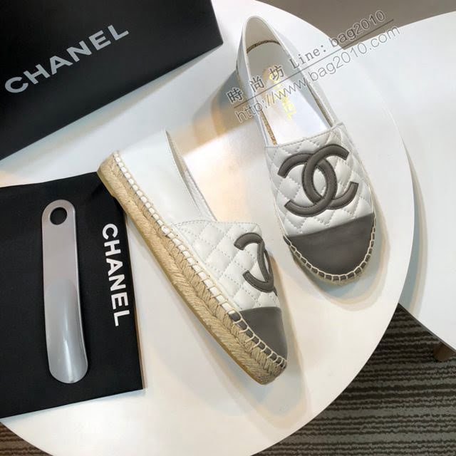 Chanel女鞋 香奈兒頂級版本漁夫鞋 白皮灰皮標  naq1107